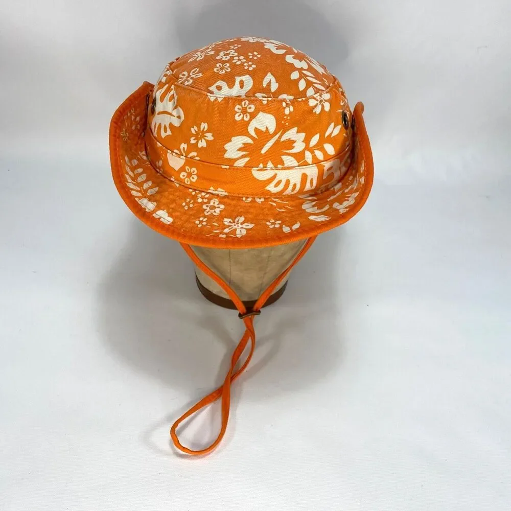 Dorfman Pacific Kindercaps Bucket Hat Cap 4-6X Orange White Leaves Snap Sides